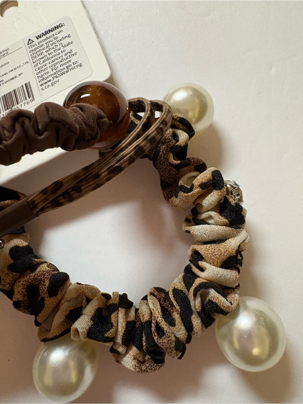 Your Style Leopard Print Pearl Hair Tie Set - Brown — image 4 of 5